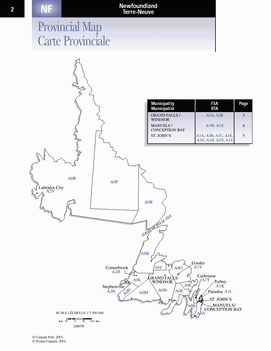 Newfoundland & Labrador Postal Codes