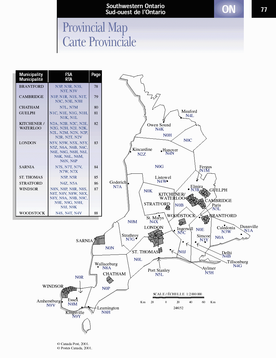 SouthWestern Ontario Postal Codes