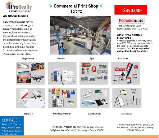 Commercial Print Shop Toronto For Sale
