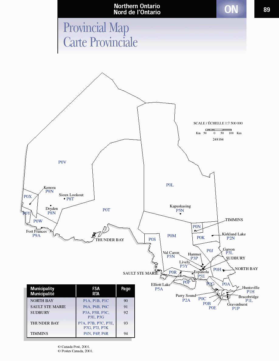 Northern Ontario Postal Codes
