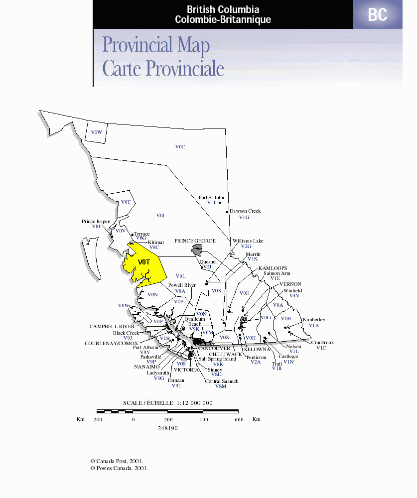 Prince George Postal Code Map Business Sell Canada - British Columbia (Bc) Postal Code V0T